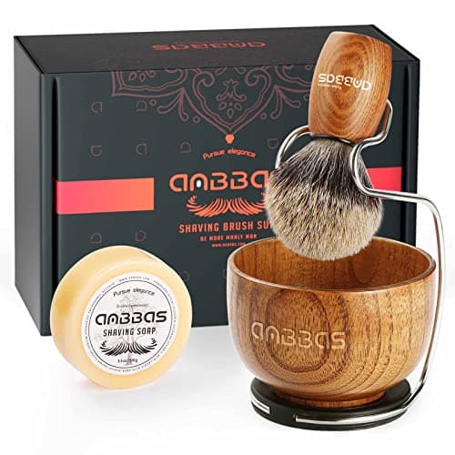 Image of Anbbas Badger Hair Shaving Brush with Wood Handle,Large Soap Bowl,Stainless Steel Shaving Stand and 3.5 oz Natural Shaving Soap Puck Refill for Men