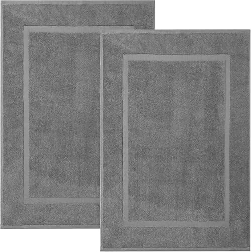 Image of HOUSEGADS 100% Cotton Bath Mats Terry Towelling Soft Touch Hotel Quality Shower Bathroom Mat Bath Floor Towel - Highly Absorbent and Machine Washable - Foot Towel - Door mat (2, Grey)
