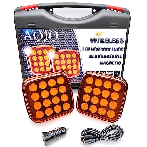 Image of AOJO 2 PCS Wireless LED Warning Light Orange with Magnet, Vehicle Emergency Flashing lights, E-mark Approval, Waterproof, Rechargeable