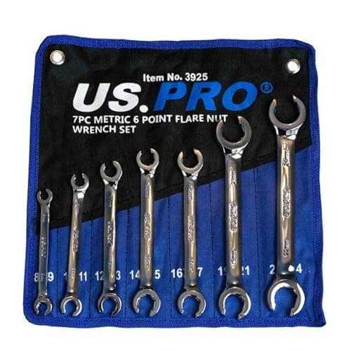 Image of US PRO Tools 7 Piece Metric 6 Point Flare Nut Spanner Wrench Set 8-24mm 3925