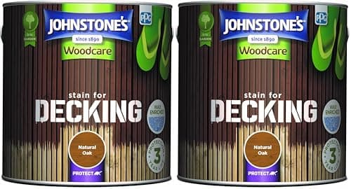 Image of Johnstone's Woodcare Stain for Decking - Natural Oak 2.5L (Pack of 2)