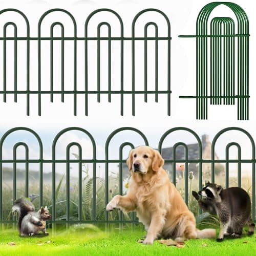 Image of Amagabeli Garden Fence Pre-Linking, Decorative Metal Fencing 81cm(H) x 43cm(L) (14 Panels, Total Length 6m), Dog Fence Panels Outdoor Animal Barrier for Flower Bed Yard Patio, Green