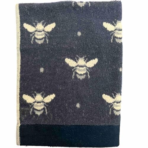 Image of Jansons Direct Linens 2 x 100% Cotton Guest Size Towel In Navy Blue with Bumble Bee Design in White 40cm x 70cm