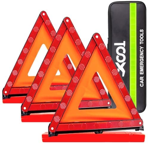Image of XOOL Warning Triangle, Emergency Warning Triangles for Vehicles, Reflective Triangle, Emergency Warning Reflector Safety Triangle Kit with Carry Case, 3-Pack