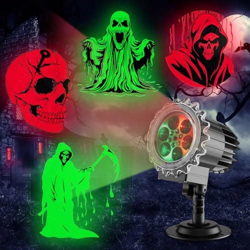 Image of FitRepa Halloween Projector Light Outdoor, Waterproof LED Halloween Projector Light with Wall & Ground Mount, 3D Ghost Projection Decorations Lights, for Outdoor Indoor Theme Events