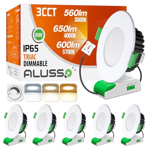 Image of ALUSSO IP65 LED Downlights Ceiling Dimmable 8W Recessed Ceiling Lights Warm White 3000K Neutral White 4000K Cool White 5700K Adjustable Bathroom Kitchen Spotlights, White, 6 Pack