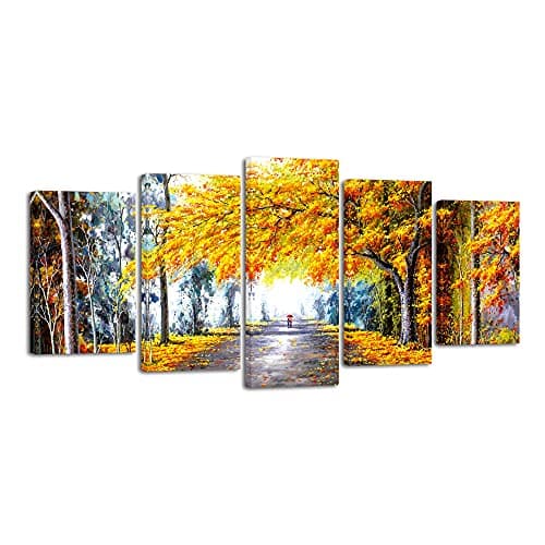 Image of Wieco Art - Autumn Love Modern Giclee Canvas Prints Artwork 5 panels Abstract Landscape Oil Paintings Reproduction Pictures to Photo Printed on Canvas Wall Art for Office Decor 5cs/set