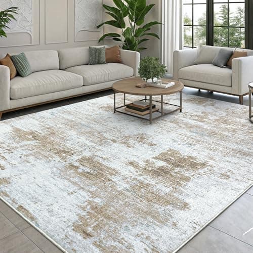 Image of smiry Modern Abstract Area Rugs Living Room 160x220cm, Machine Washable Non-Slip Short Pile Rug, Durable Faux Wool Carpet for Bedroom, Dining Room, Home Office, Gold