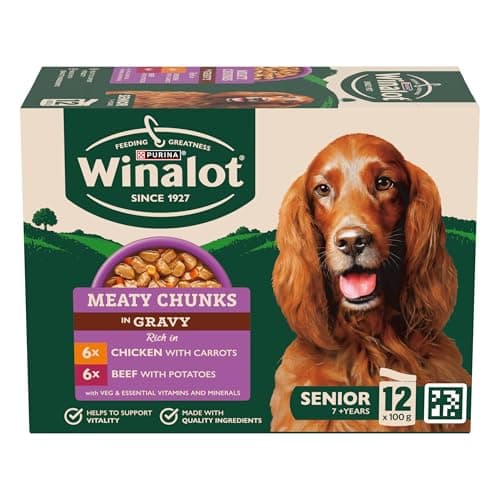 Image of WINALOT Meaty Chunks Senior Mixed in Gravy Wet Dog Food Pouches 12x100g (Pack of 4)