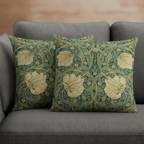 Image of EujRcf 2PCS William Morris Cushion Covers, Floral Vintage Pillow Cases, Scatter Cushions for Sofa, for Bedroom Pillowcase Home Decor, Sofa Bench Couch (45 X 45 Cm, Green)