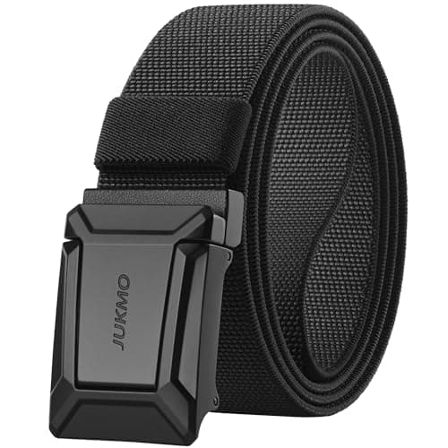 Image of JUKMO Stretch Tactical Belt for Men, Military Work Rigger Hiking 1.5" Elastic Nylon Web Ratchet Quick Release Belt in Gift Box (Black, Medium)