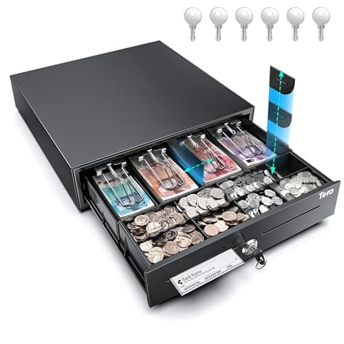 Image of Tera Adjustable Cash Register Drawer 16": 4 Bill 8 Coin Tray with Removable Dividers 6 Keys Auto Open Key-Lock RJ12 Interface Media Slot for POS System Retail Business M415