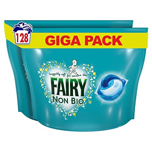 Image of Fairy Non-Bio All-in-1 PODS Washing Liquid Laundry Detergent Tablets/Capsules, 128 Washes (64 x 2), Huggably Soft for Sensitive Skin