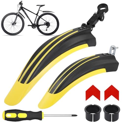 Image of Hejo Bike Mudguards Set, Universal Mudguards for 24-29 inch Bikes, Adjustable Bicycle Front and Rear Mud Guard with 2 Red Arrow Reflective Stickers for most of Popular Bicycles (Black ＆ Yellow)