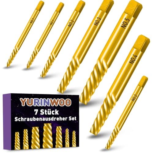 Image of 7 PCS Titanium-Plated Screw Extractor Set, Chrome Vanadium Steel, Easy Out Damaged Screw Bolt Extractor Set, Left Hand Drill Bit Set for Removing Stripped, Seized or Broken Screws & Bolts