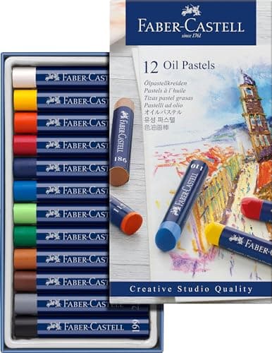 Image of Faber-Castell Creative Studio Oil Pastels, Multicoloured, Cardboard Wallet of 12, for Art, Craft, Drawing, Sketching, Home, School, University, Colouring