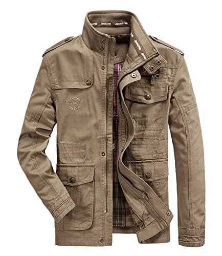 Image of MERCIYD Men's Classic Jacket Pure Cotton Military Stand Collar Coat Cotton Leisure Pockets Casual Coat
