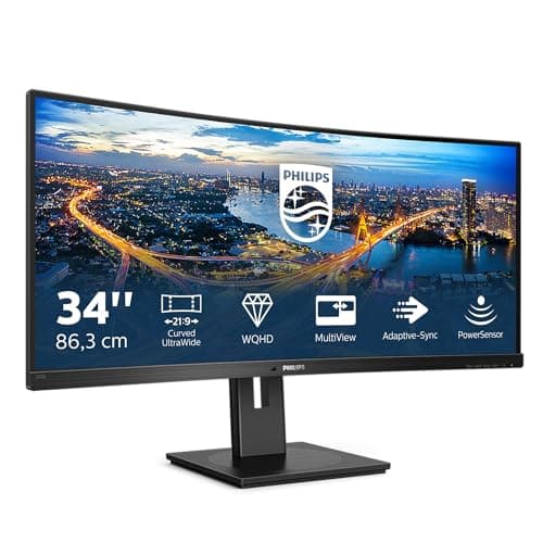 Image of Philips 345B1C - 34 inch Curved WQHD Monitor, 100Hz, 4ms, VA, Speakers, Height Adjust, Power Sensor, USB Hub (3440 x 1440 WQHD, 300 cd/m², HDMI/DP/USB-B/USB 3.2)