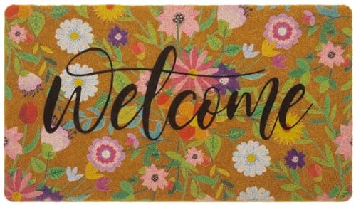 Image of CXQRR Spring Welcome Coir Door Mat for Outdoor Indoor - Non Slip Backing Matts 17 X 30 Inch Spring Summer Seasonal Front Door Doormat