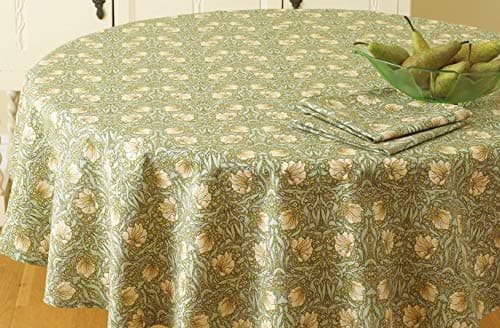 Image of Licensed William Morris Pimpernel Green 147cm Round Cotton Floral Tablecloth