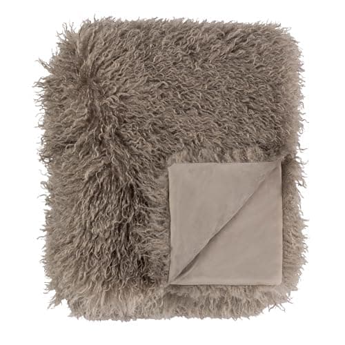 Image of furn. Rowan Throw – Soft Faux Fur Mongolian Style Decorative Blanket with Velvet Reverse (Mocha - 130x175cm)