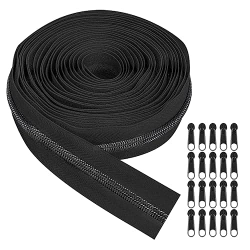 Image of Dalababa 10 M/11 Yard Continuous Zips for Sewing, #5 Nylon Coil Zippers with 20 Pcs Zip Pulls Replacement for Tailor Craft DIY Bag Garment Home Textile (Black)