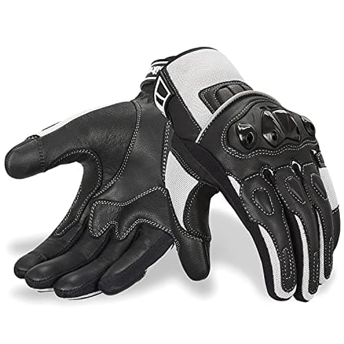 Image of Oro Biker Motorbike Motorcycle Gloves, Premium Leather and Summer Mesh Hard Knuckle Touch Screen Motorbike Gloves Racing ATV Riding Gloves for Men (Large, Black/White)