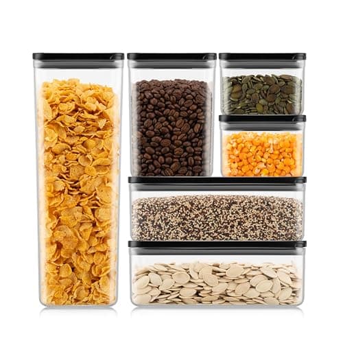 Image of Bodum Set of 6 Storage Jars with Black Lids CANTEEN - BPA-Free & Dishwasher Safe Food Containers - Stackable & Transparent