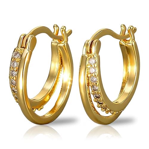 Image of Gold Hoop Earrings for Women Gold Earrings for Women Ear Rings Lightweight Hypoallergenic Earrings with Sparkling Element Crystal Open Double Hoop Piercing Earring for Women Girls