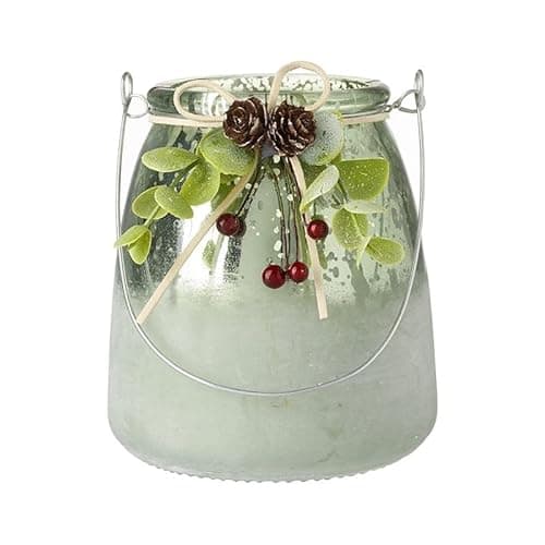 Image of Heaven Sends Foliage Topped Green Glass Jar Christmas Decoration