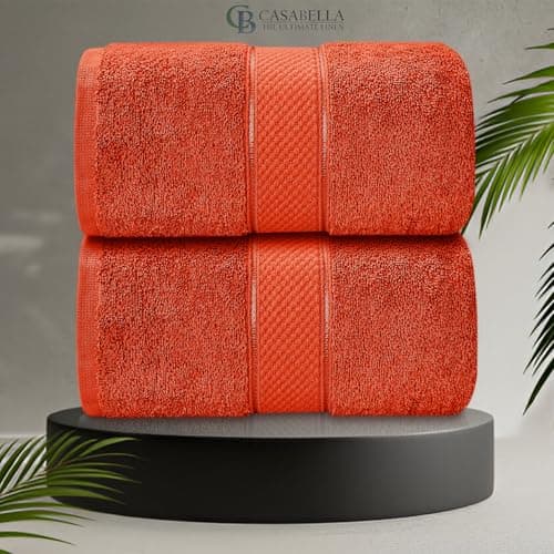 Image of CB CASABELLA 2 Piece Jumbo Bath sheet 100% Combed Cotton Extra Large Bath Towel bale set super Absorbent Soft Orange 2 Pack 90X180 CM Bath-sheets for bathroom