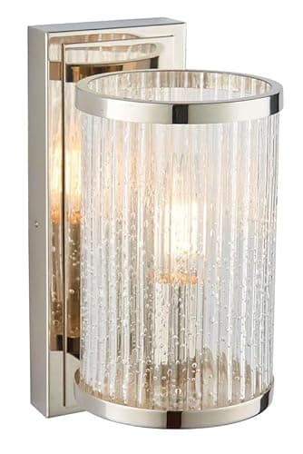 Image of National Lighting Cosmo Wall Light Semi Flush Bright Nickel Finish with Clear Ribbed Bubble Glass – Hurricane Lamp Inspired Wall Lamp Compatible with Dimmable E14 LED Bulbs, 220-240V