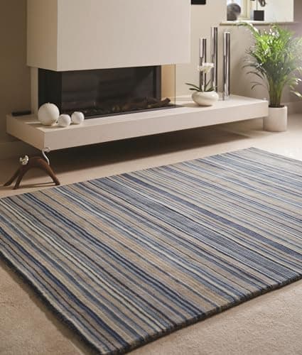 Image of Lord of Rugs Striped Wool Area Rug Hand Tufted Ombre Textured Rug, Soft Carpet for Living Room, Bedroom & Dining Room Blue Beige, 120 x 170 cm (4'x5'6")