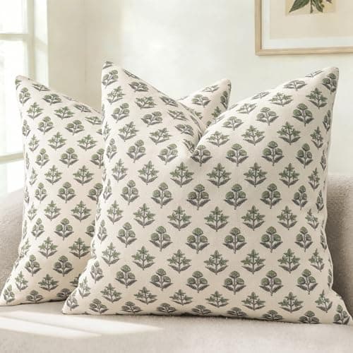 Image of YCOLL Vintage Floral Cushion Covers 45x45 Set of 2 Spring Cushion Covers Decorative Modern Farmhouse Decor Cushion Cover Sofa Cushions for Sofa Chair Bed Living Room Home Decor Sage Green