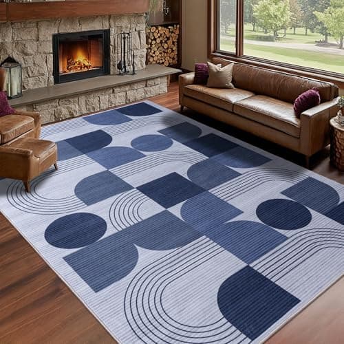 Image of Calinline Luxury Large Area Rugs for Living Room, Modern Geometric Abstract Bedroom Rugs, 80x150cm Blue Soft Short Pile Lounge Rug, Non Slip Washable Carpet for Dining, Hallway, Office Home Decor