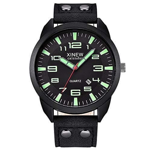 Image of Leather Calendar Dial Watch Luminous Simple Quartz Men's Outdoor Strap Men's Watch Womens Watch Leather Band (A, One Size)
