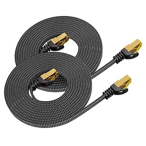 Image of ARISKEEN Cat 8 Ethernet Cable 3Meter 2Pack,Cat8 Braided Flat High-Speed Gigabit Rj45 STP Shielded Internet Network Lan Patch Cable Cord for Modem Router Computer TV PC
