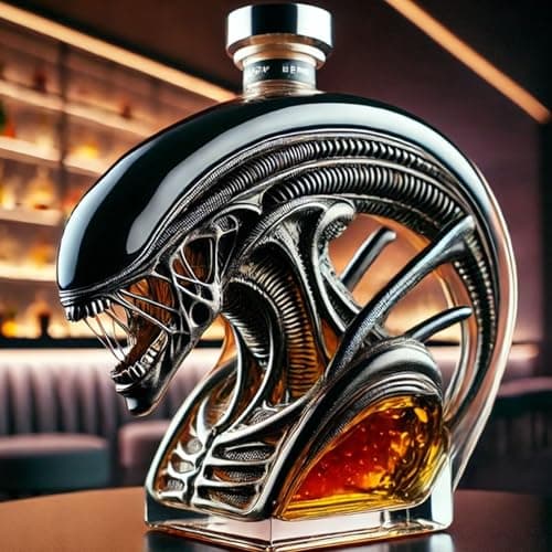 Image of PZJDFDC Whiskey Decanter Wine Bottle - Art Statue, Alien Monster Whiskey Decanter Statue, 3D Glass Iron Blood Hero Craft, Perfect Gift For Movie Fans(Black)
