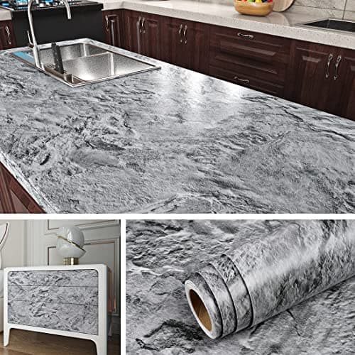 Image of Livelynine Marble Vinyl Wrap for Kitchen Worktop Grey Marble Sticky Back Plastic Roll for Kitchen Waterproof Counter Top Vinyl Covering Contact Paper Self Adhesive Table Cupboards 40CMx2M