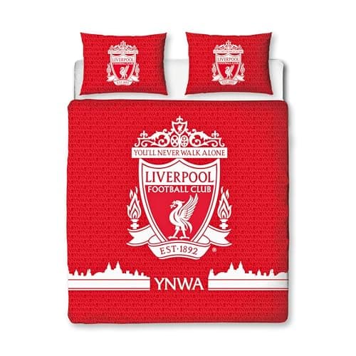 Image of Liverpool FC Officially Licensed Double Duvet Cover Set, Tone Design | Red Reversible 2 Sided Football Bedding Cover Official Merchandise Including Matching Pillow Cases