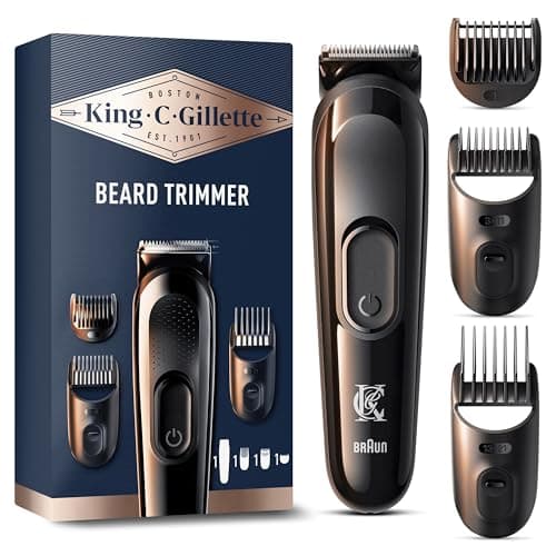 Image of King C. Gillette Cordless Beard Trimmer, Electric Razor with Lifetime Sharp Blades, Includes 3 Interchangeable Hair Clipper Combs, Gifts for Men, 2 Pin UK Plug