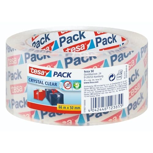 Image of tesapack Crystal Clear Packing Tape for Packaging of Heavy Cartons and Parcels, 66 m x 50 mm