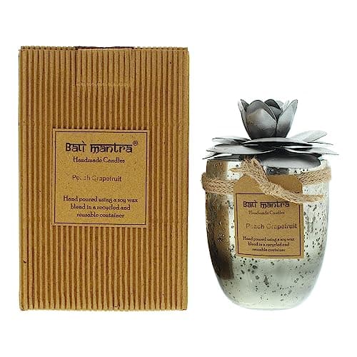 Image of Bali Mantra Camellia Glass Silver Peach Grapefruit Candle 500g