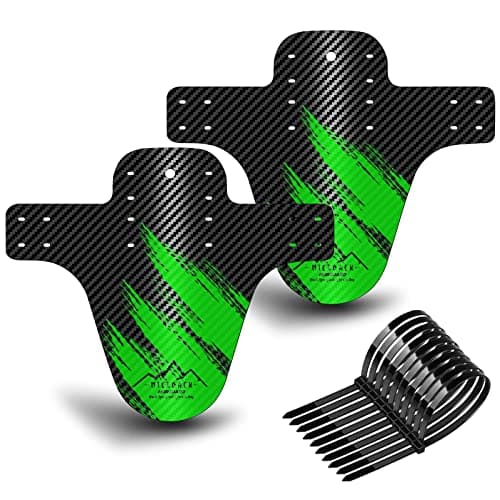 Image of NICEDACK Bike Fender, MTB Mud Guard Front and Rear Compatible, Downhill Mountain Bike Mudguard Fits 650B 20" 26" 27.5" 29 inch and Fat Bicycle (Black Green, Small Carbon fiber embossing)