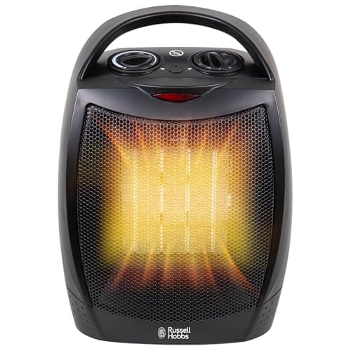 Image of Russell Hobbs 1500W/1.5KW Electric Heater Black PTC Ceramic Space Heater, Portable Upright, 2 Heat Settings, Overheat Protection, Adjustable Thermostat, 15m2 Room Size, RHFH1006B, 2 Year Guarantee