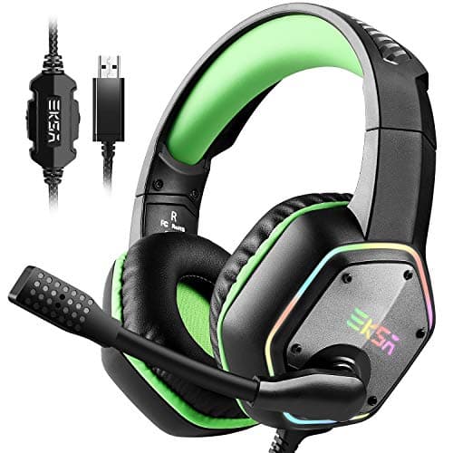 Image of EKSA E1000 USB Gaming Headset for PC - Computer Headphones with Microphone/Mic Noise Cancelling, 7.1 Surround Sound Wired Headset & RGB Light - Gaming Headphones for PS4/PS5 Console Laptop (Green)