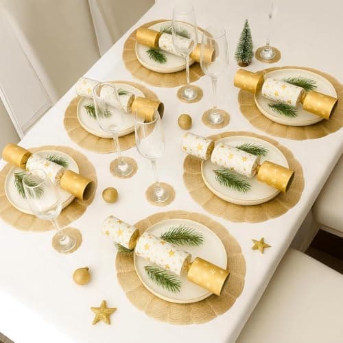 Image of Marco Paul Extra Large Gold Placemats And Coasters 12pc Set - Non Slip Round Woven Place Mats for Table - Christmas Placemats - Heat Resistant Table Mats for Kitchen Dining Tables, Home, Restaurant