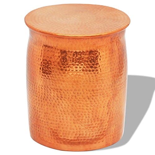 Image of Brokky Hammered Aluminium Stool/Side Table Brass/Copper Colour-Coffee Table with Drawer Storage,High Gloss Coffee Table for Living Room Wooden Centre Table,Rectangular Tea Table for Living Room Furnit