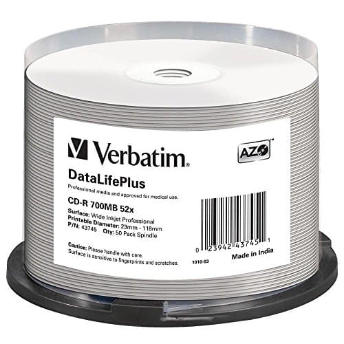 Image of Verbatim 43745 52x CD-R DataLifePlus Inkjet Professional - 50pk Spindle