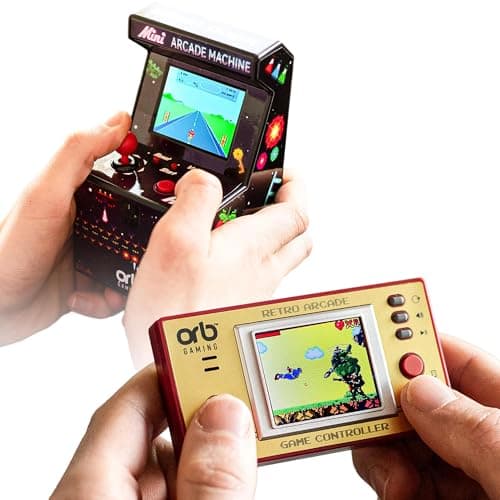 Image of Orb Mini Retro Handheld Games Console & Arcade Bundle - 1 x 150 In-Built Games Console & 1 x 240 In-Built Games Arcade, Full Colour LCD Screen - Thumbs Up!